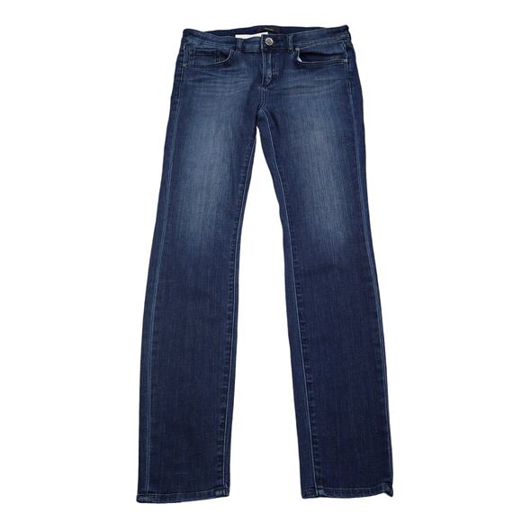 Tahari Pants Womens M Blue Skinny Dark Wash Denim Button Zip Mid Rise Pocket - Picture 1 of 13